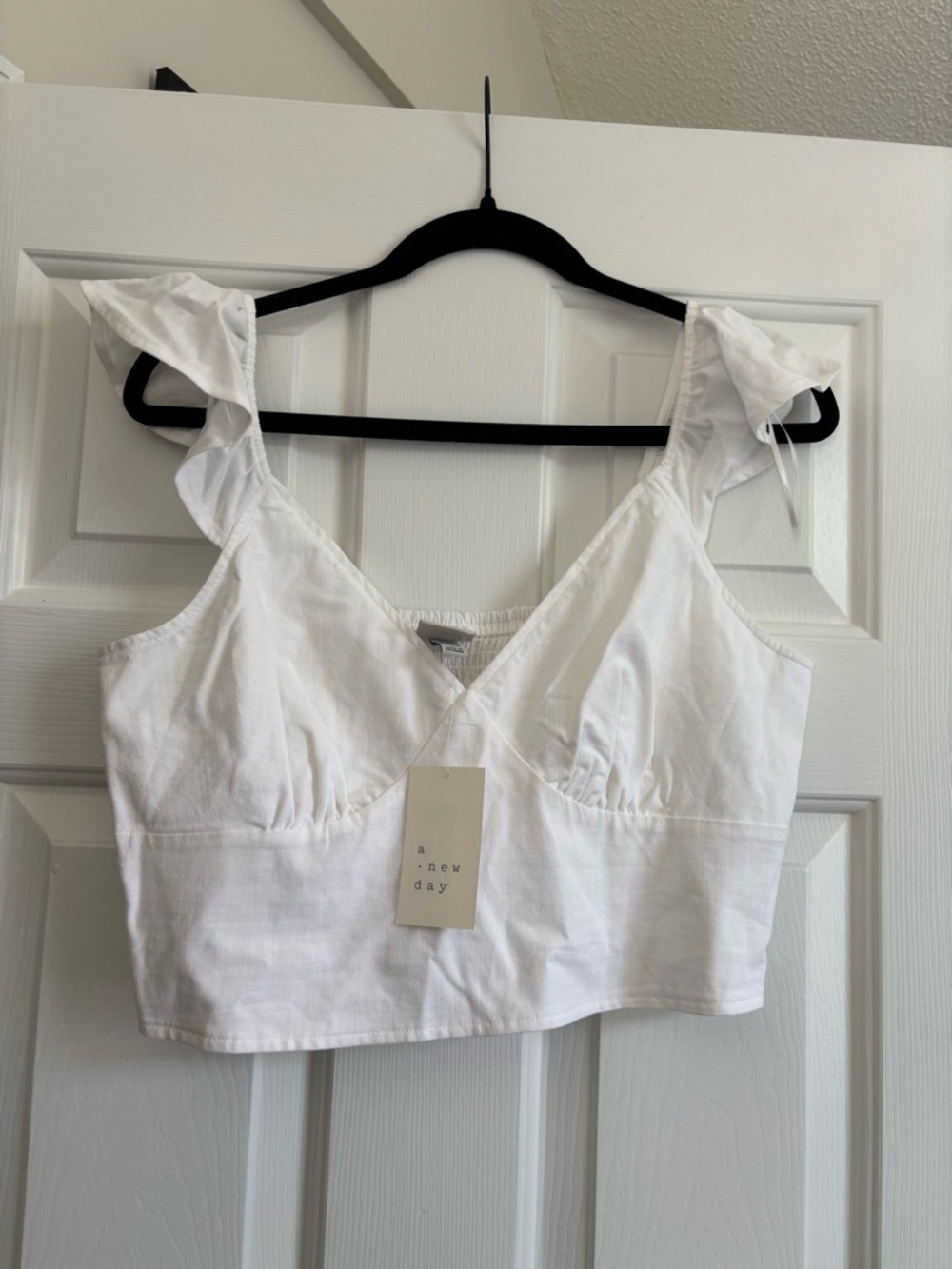 a new day White Ruffle Strap V-Neck Crop Top